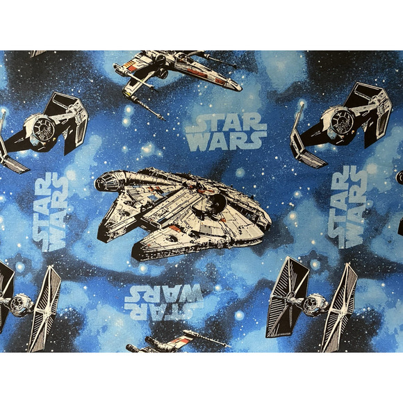 Vtg 1980s Star Wars Twin Flat Sheet Blue Millennium Falcon X Wing Tie Fighter - Picture 5 of 5